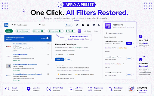 JobPresets :: Save, manage, and instantly reapply LinkedIn job search filters with customizable presets.