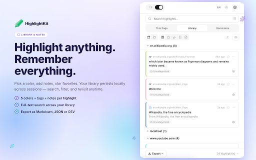 HighlightKit: Web & PDF Highlighter + Notes & AI Summarizer :: Highlight, annotate & organize web pages and PDFs with AI-powered summaries, tags, collections & reader mode.