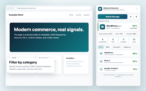 Website Detector - Evidence-first technology detection :: See what any website is built with - platform, frameworks and services - each with a confidence score and the evidence.
