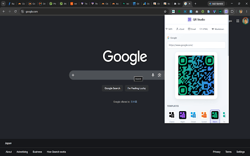 QR Studio - Website QR Generator :: Generate stunning QR codes instantly. Auto-detects URLs. WiFi, vCard, templates, logo overlay, and custom card formats.