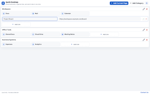 Quick Desktop :: A lightweight speed dial and bookmark organizer for saving, grouping, and opening frequent websites from the browser toolbar.