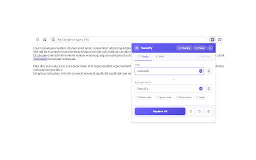 Swapify - Bulk Find and Replace :: Bulk find & replace on any webpage — with regex, live highlighting, and auto-replace.