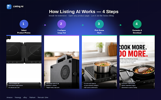 Listing AI - Product Listing Optimizer :: AI listing optimizer for 5 platforms. Diagnose, rewrite content, generate product images — Amazon, Newegg, Mercado Libre & more.