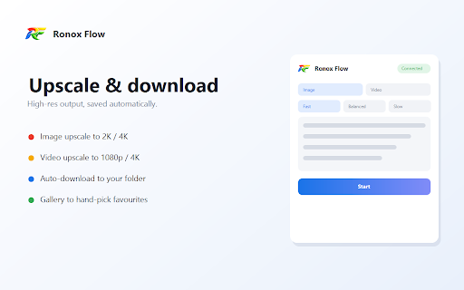 Ronox Flow — Batch Image & Video for Google Flow :: Batch image & video generation on Google Flow (Veo 3.1 & Nano Banana) with auto 2K/4K upscale and one-click bulk download.
