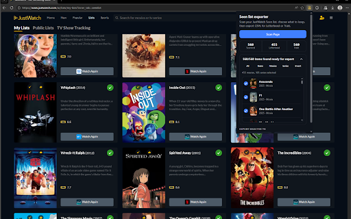JustWatch CSV Exporter :: Export JustWatch list data to Letterboxd and Trakt CSV files.