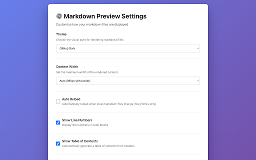 Markdown Preview :: Beautiful markdown file preview with syntax highlighting, multiple themes, and GitHub Flavored Markdown support
