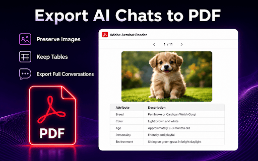AI Chat Exporter: Save ChatGPT, Gemini, Claude to PDF, Word and More :: AI Chat Exporter lets you export chats from ChatGPT, Gemini, Claude, and Grok to PDF, Word, Markdown, Google Docs, or Notion.