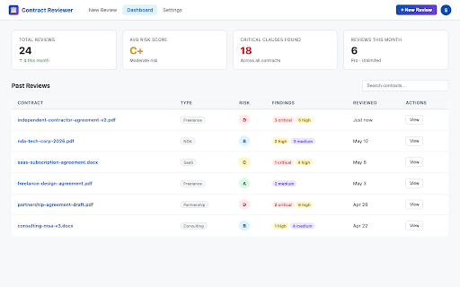 Contract Reviewer for Freelancers :: AI-powered contract analysis — paste any freelance contract and get plain-English red flags in 30 seconds.