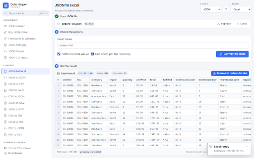 Data Helper Toolkit :: JSON, CSV, Excel and PDF tools: view, edit, format, compare, convert, escape and search — all offline in your browser.