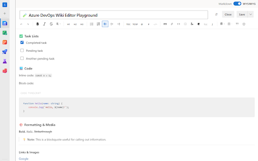 Azure DevOps Wiki Editor :: This extension will replace standard Azure DevOps Wiki markdown editor with custom editor with WYSIWYG capabilities