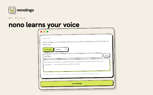 nonolingo :: Grammar checker and English writing assistant for chat, email and DMs. AI rewrites your message naturally, instantly.