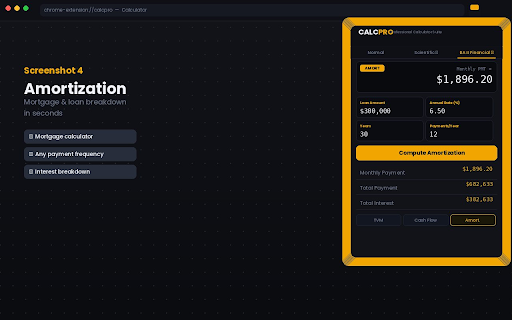 CalcPro — Smart Calculator Suite :: Normal, Scientific & BA II Financial Calculator in one sleek extension.