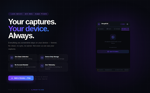 SnapFull :: Capture Everything. Miss Nothing. — Full page screenshot tool with Scroll Capture, Annotation Editor, and Gallery. By Alphabytecore.
