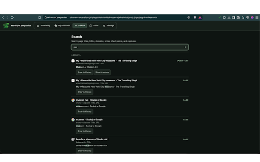 History Companion – Browse, Save & Find :: Browse in visual trees. Search pages and saved text, add notes, save links and images, and return to anything later.
