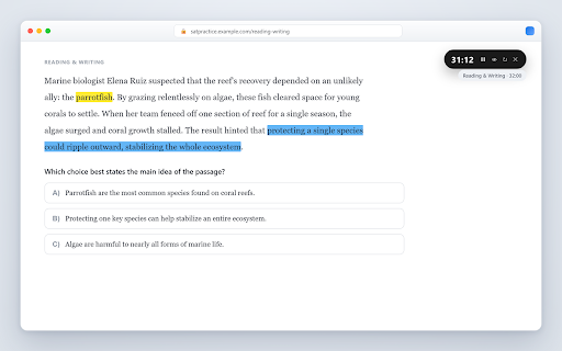 SAT Study Toolkit :: Digital SAT study toolkit: highlight, cross out, take notes, time yourself, and open a calculator.