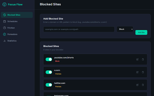 Focus Flow - Productivity Extension :: Stay focused and productive with site blocking, time tracking, and Pomodoro timer