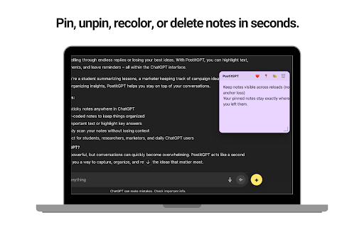 PostitGPT :: Sticky notes for ChatGPT. Round + button. Stable pin to specific answers across reloads (no anchor loss).