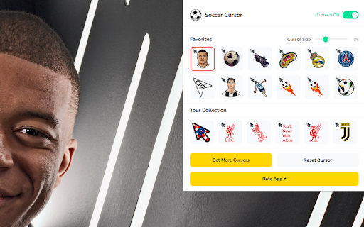 Soccer Cursor ★ Custom Cursor for Chrome™ :: 70+ cursors of football stars & teams! Cristiano Ronaldo, Messi, Mbappe clubs like Barça & Real Madrid