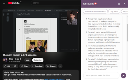 TubeBuddy - Summarize & chat with youtube videos :: Transform YouTube videos into smart conversations. Get instant summaries, ask questions, and jump to important moments.
