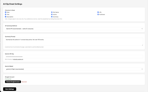 AI Clip Sheet :: Save any webpage to Google Sheets with an AI-generated summary.