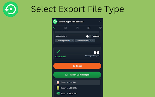 WhatsApp Chat Backup :: Backup WhatsApp chats to CSV, JSON, or Excel. Save messages & media with WhatsApp Chat Backup.