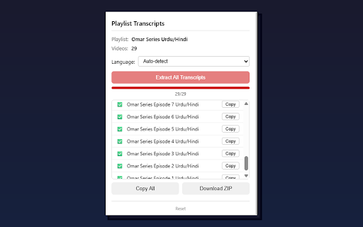 Playlist Transcripts :: Extract transcripts from every video in a YouTube playlist. Copy or download as ZIP.