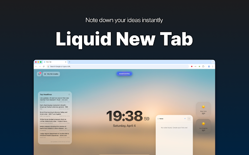 Liquid New Tab :: Experience a new tab interface inspired by the latest fluid and transparent design aesthetics.