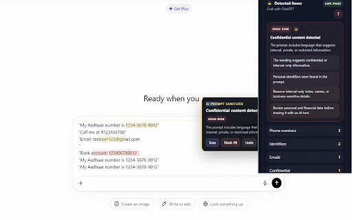 AI Prompt Sanitizer :: Detect and mask sensitive data before prompts are sent to AI tools.