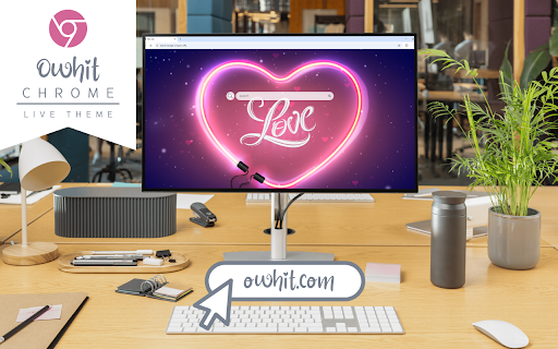 Hearts Live Wallpaper :: Glowing LED heart with 'LOVE' shining bright in pink and purple tones, radiating romantic vibes.