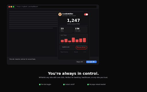 CookieKiller — Auto Reject Cookie Popups :: Automatically reject all cookie consent popups. Privacy-first. Open-source. Zero tracking. Never click "Reject All" again.