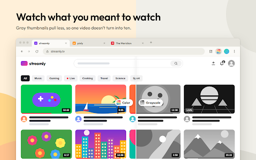 Monochromio: One-Click Greyscale for Websites :: Make any website grayscale in one click. Black and white monochrome mode to cut distractions, calm your feed and stay focused.