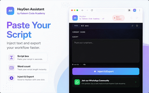 HeyGen Assistant by Kaleem Code Academy :: Productivity assistant for managing scripts, scenes, and creator workflows inside HeyGen by Kaleem Code Academy.