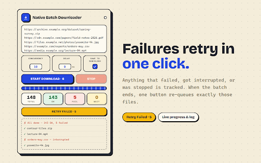 Native Batch Downloader :: Batch download files via the browser's native download channel — even login-protected files work, cookies sent automatically