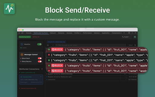 WebSocket DevTools :: Professional WebSocket debugging tool with message proxying, simulation, blocking and favorites features