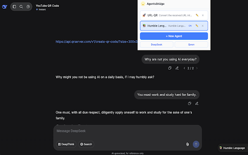 AgentsBridge :: Add custom AI agent (system prompt) support to DeepSeek and Qwen. Create reusable personas and auto-inject into every conversation.