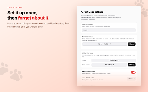 Cat Mode — Keyboard Guard :: Block your keyboard & trackpad so pets walking across them can't disrupt your video or page. Unlock with your own shortcut.