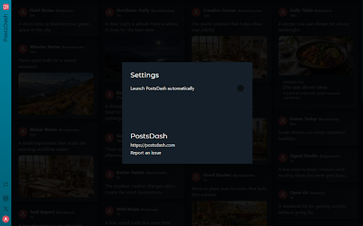 PostsDash: X/Twitter Dashboard :: A live, tiled dashboard for your X (formerly Twitter) Following timeline.