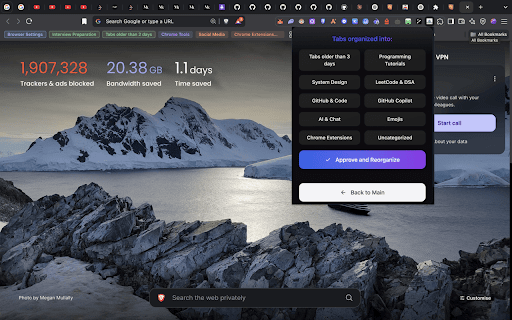 OrgnizeMyTabs :: AI-powered tab organizer that automatically groups your browser tabs into logical categories, boosting productivity