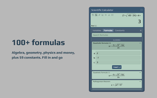 Scientific Calculator :: A complete scientific calculator: graphing, equation solver, calculus, statistics, matrices, units, finance and 100+ formulas.