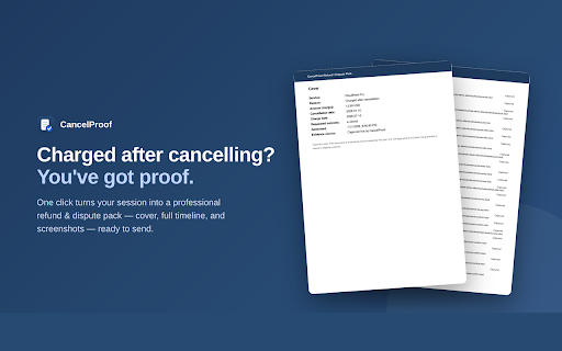 CancelProof: Cancel Subscriptions with Proof :: Subscription manager that records proof when you cancel — timeline, screenshots & a Refund Pack PDF if you're charged anyway.