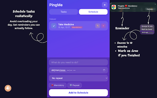 PingMe :: Smart reminders with task and schedule management.