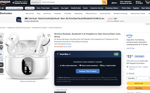 SmartBuy AI: Fake Review Checker for Amazon :: Free Chrome extension that checks Amazon reviews for fakes. No signup. Instant trust score, summary, and buy/avoid verdict.