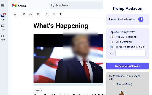 Trump Redactor :: Replace Trump's name in text and cover his face in images