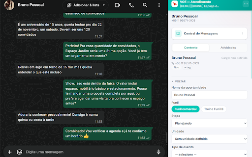 VOE — Atendimento WhatsApp :: Painel de atendimento da VOE no WhatsApp Web. Fallback para quando a conexão principal do módulo Conversas estiver indisponível.