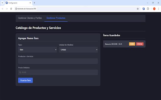 Asistente de Facturación DTE :: Asistente de Facturación DTE para rellenar automáticamente formularios de Sistemas de Facturación Electrónica.
