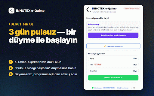 INNOTEX e-Qaimə :: E-qaimələrin toplu Excel-ə ixracı və PDF yüklənməsi. Hesab-faktura, akt və qiymət razılaşması hazırlayan mühasibatlıq aləti.
