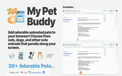 My Pet Buddy - Virtual Pet Companion :: Add adorable animated pets to your browser! Choose from cats, dogs, and other cute animals that parade along your screen.