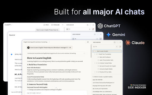 SIDE INDEXER :: Generates a dynamic table of contents for AI chats and offers optional indexing helpers.