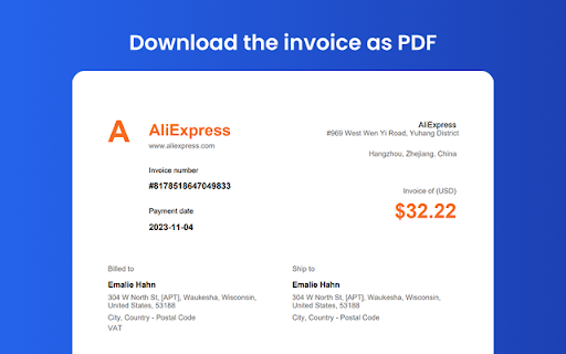 Ali2Invoice - Download AliExpress Invoice :: One-click PDF invoices for AliExpress orders