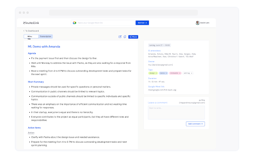 MinutesLink: Record, Transcribe & Summarize Meetings :: AI note taker for online calls